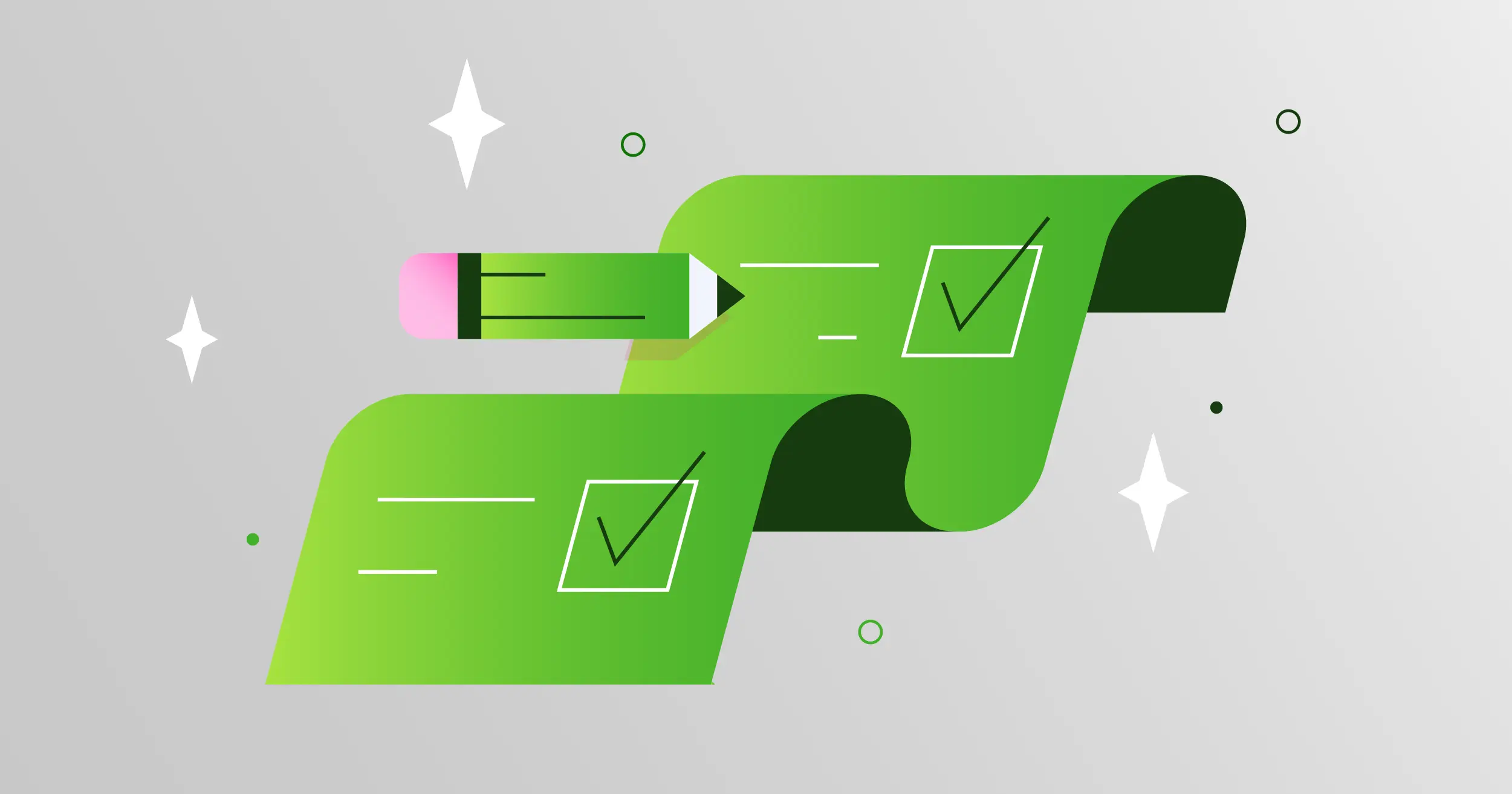 Papel verde y bolígrafo con casillas de verificación, que simbolizan los pros y los contras de una cuenta de cheques analizada.