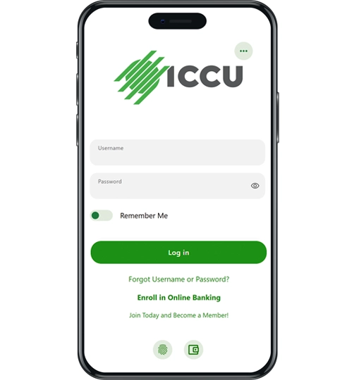 pantalla de inicio de sesión de la aplicación móvil del iccu