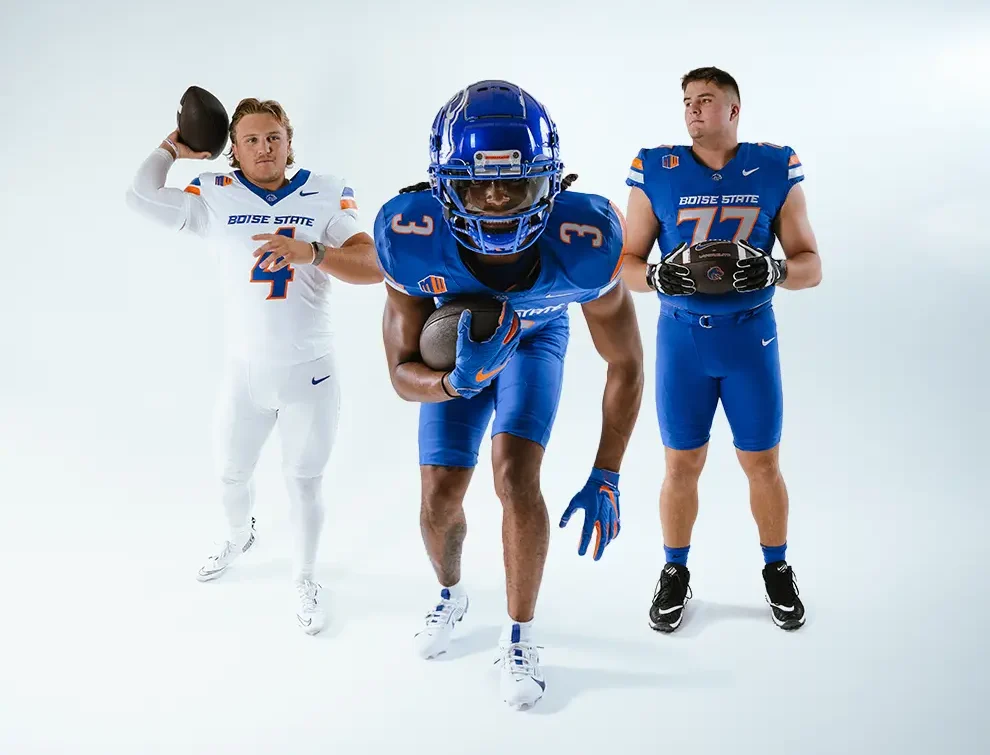Boise State Football student-athletes Maddux Madsen, Latrell Caples, and Kage Casey .