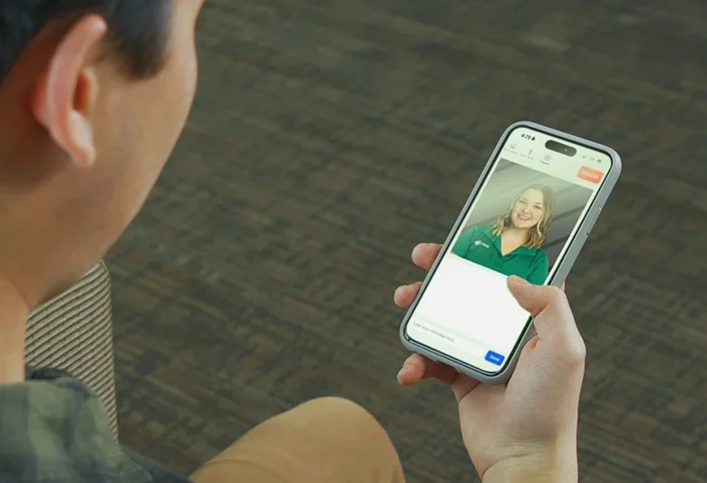 An ICCU member using VideoChat through the ICCU mobile app.