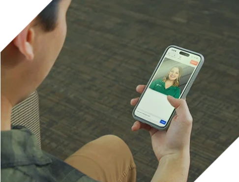 ICCU account holder using VideoChat on a mobile device.
