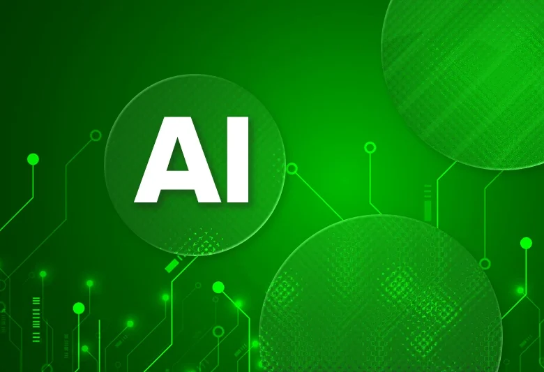 Artificial intelligence concept image with green tech circuitry