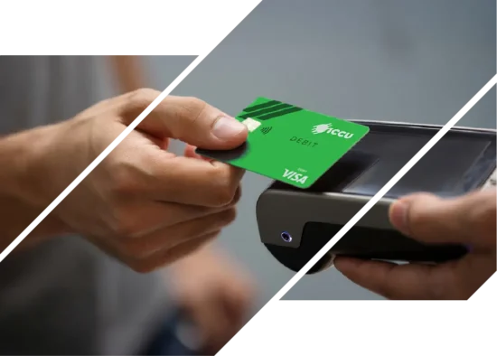A man makes a purchase with an ICCU debit card