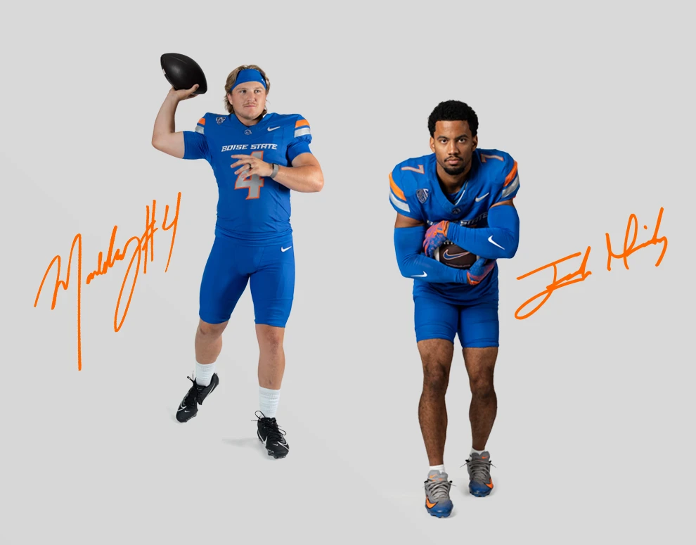 Boise State football athletes Maddux Madsen and Jaden Mickey.